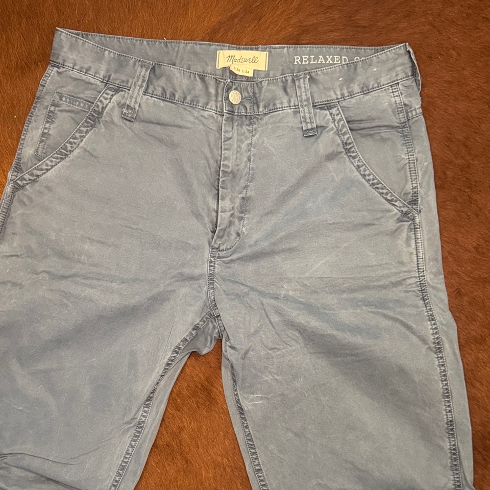 Mens Madewell Relaxed Fit Distressed Blue Jeans
